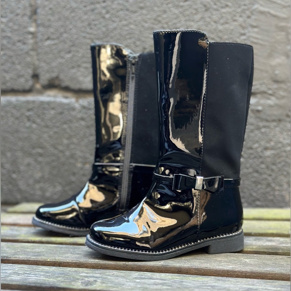 Children’s Place Patent Leather Vegan Suede Black Knee Hish Girls Zip Up Boots